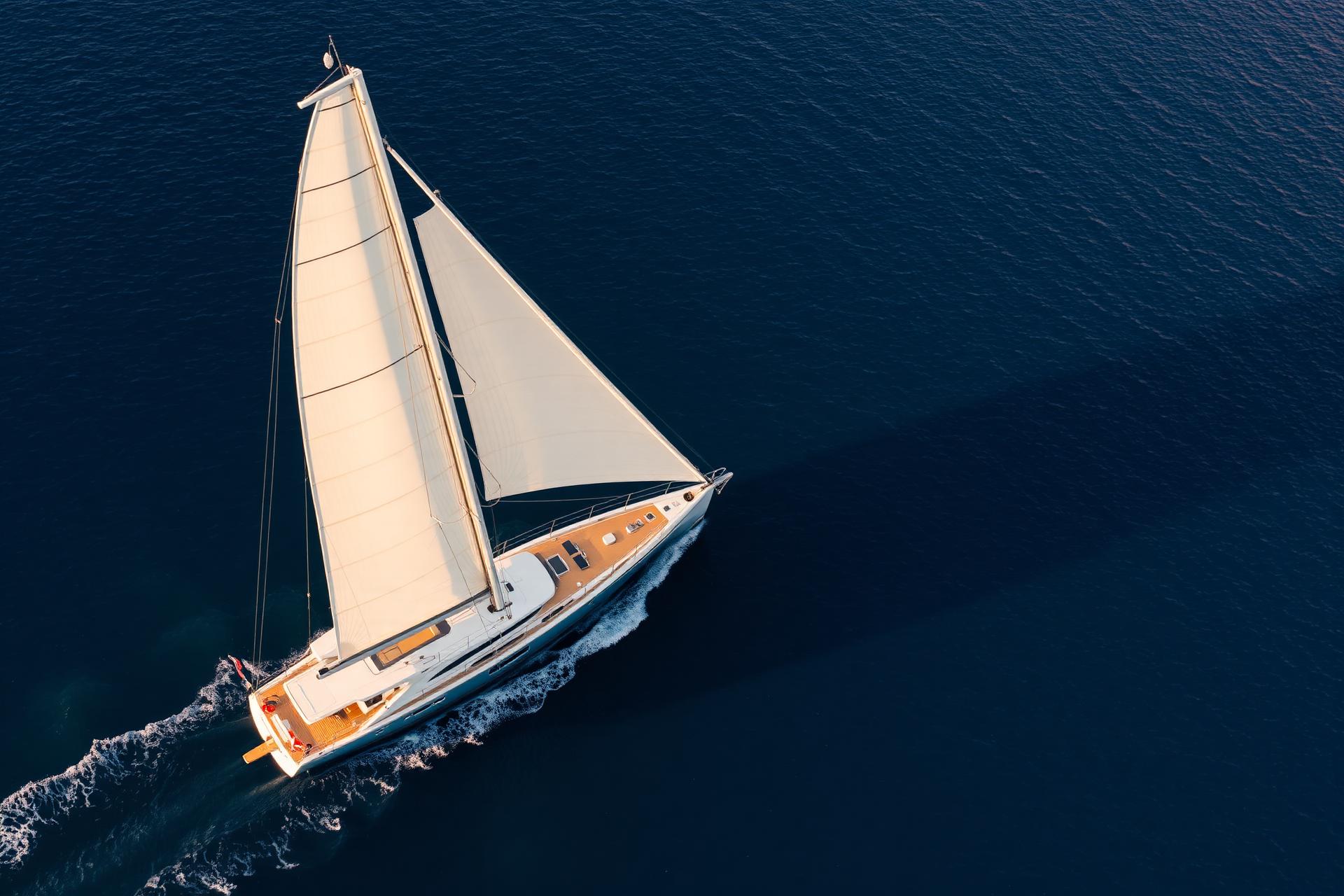 Sailing yacht near Mykonos at golden hour